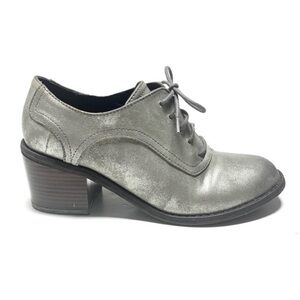 LAST CHANCE! BC Footwear Genuine Leather Silver Block Heel Loafers